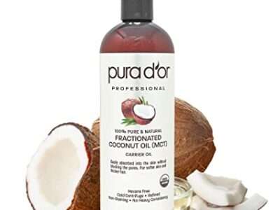PURA D'OR Organic Fractionated Coconut Oil (16oz) USDA Certified 100% Pure & Natural Carrier Oil - Moisturizing For Face, Skin & Hair, Men & Women (Packaging may vary)