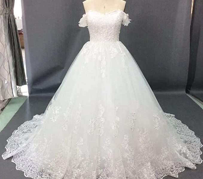 ASG Gorgeous Off Shoulder Lace Wedding Dresses for Bride 2022 Ball Gown Plus Size Court Train Formal Bridal Gowns