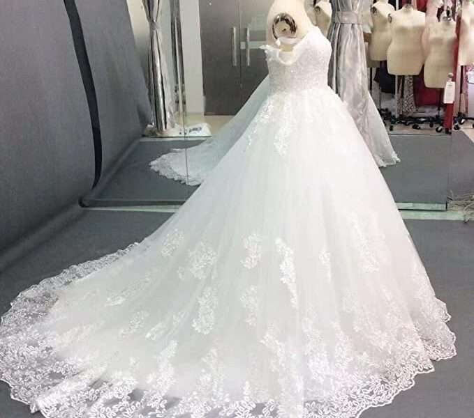 ASG Gorgeous Off Shoulder Lace Wedding Dresses for Bride 2022 Ball Gown Plus Size Court Train Formal Bridal Gowns