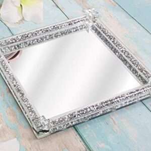 Crushed Crystal Diamante Decorative Square Large Mirror Silver Tray