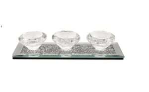 Crushed Crystal Diamante Mirror Triple Tealight 3 Candle Holder Plate