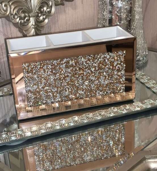 EagleWiz Crushed Crystal diamante Mirror Glass Beauty box Makeup Box Holder