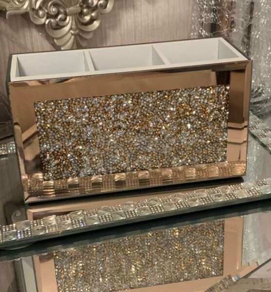 EagleWiz Crushed Crystal diamante Mirror Glass Beauty box Makeup Box Holder