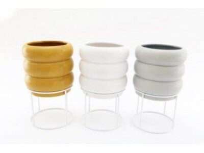 EagleWiz Elegant Round Ribbed Planters With White Stand set of 3