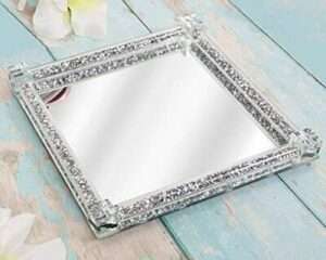 Crushed Diamond Glass Edge Square Silver Mirror Candle Plate Display Tray