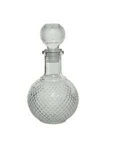 Decorative Round Diamond Cut Effect Glass Decanter Bottle 25cm Home Decor