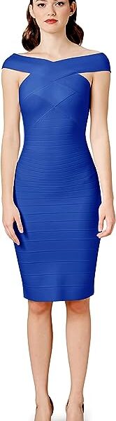 Dress the Population Women's Maia Off Shoulder Low Neck Above Knee Bodycon Dress