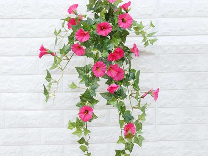 AKDSteel 1pcs Artificial Hanging Plants Simulation Morning Glory Hanging Plants Artificial Flowers for Wall Home Room Garden Wedding Indoor Outdoor Decoration Rose Red