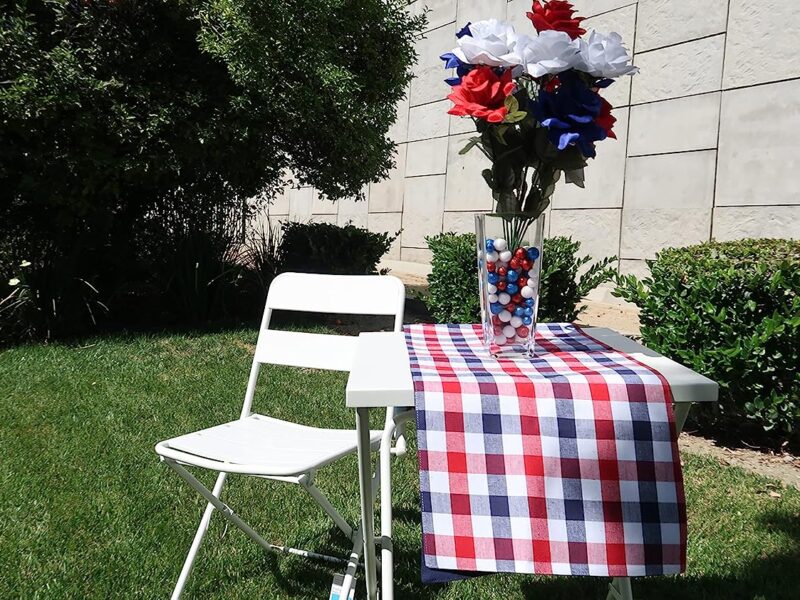 Admired By Nature GPB293-RD/WT/BL-2 Artificial 12 Stems, Patriotic, Memorial Day, Veined Satin Rose Bush, 2 Pc Set