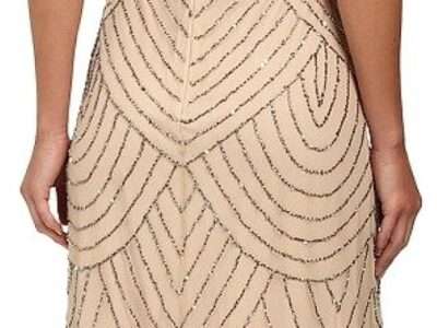 Adrianna Papell Women's Art Deco Beaded Blouson Dress with Halter Neckline