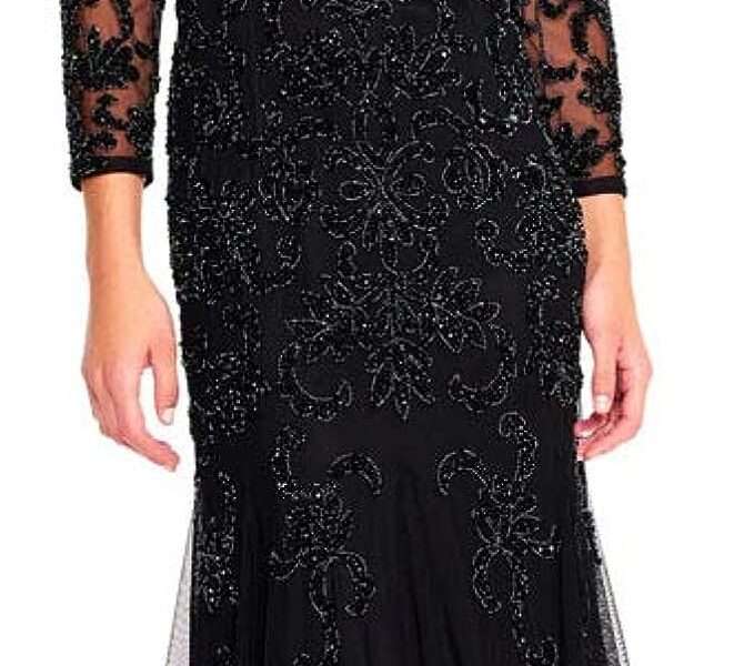 Adrianna Papell Women's Long Sleeve Beaded Gown
