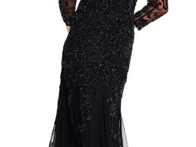 Adrianna Papell Women's Long Sleeve Beaded Gown