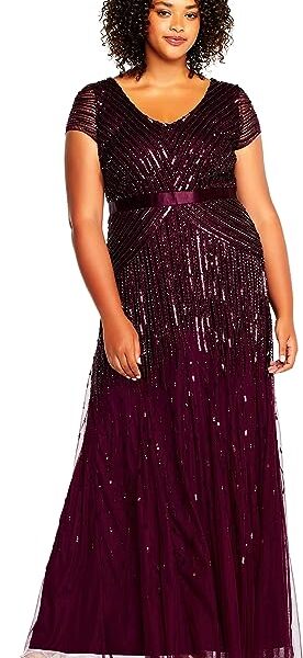 Adrianna Papell Women's Plus-Size Long Cap-Sleeve Gown