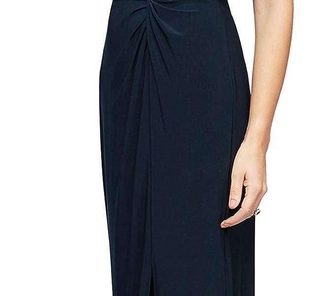 Alex Evenings Women's Long Knot Front Dress with Embellished Short Sleeve