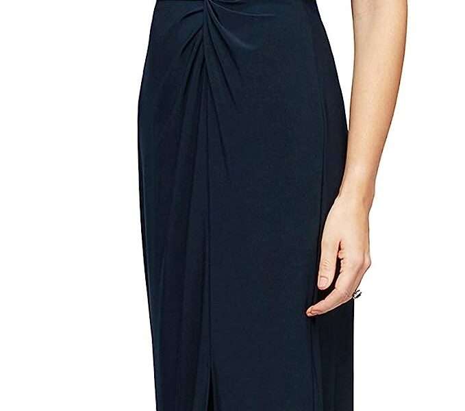 Alex Evenings Women's Long Knot Front Dress with Embellished Short Sleeve