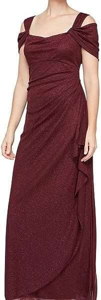 Alex Evenings Women's Plus Size Long Cold Shoulder Dress with Ruched Skirt