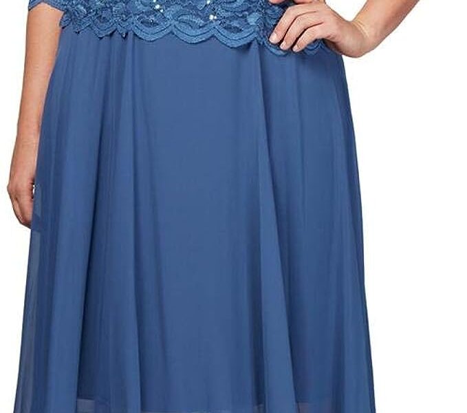 Alex Evenings Women's Plus Size Tea Length Lace Mock Dress