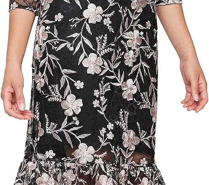 Alex Evenings Women's Tea Length Embroidered Dress Illusion Sleeves (Petite Missy)