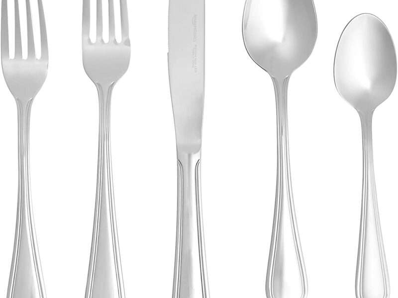 Amazon Basics 20-Piece Stainless Steel Crown Flatware Set, Service for 4, Silver