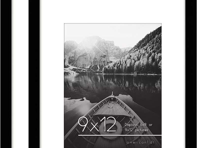 Americanflat 9x12 Picture Frame in Black - Set of 2 - Use as 6x8 Picture Frame with Mat or 9x12 Frame Without Mat - Includes Sawtooth Hanging Hardware for Horizontal or Vertical Display