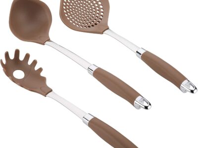 Anolon Gadgets Utensil Kitchen Pasta Cooking Tools Set, 3 Piece, Bronze Brown