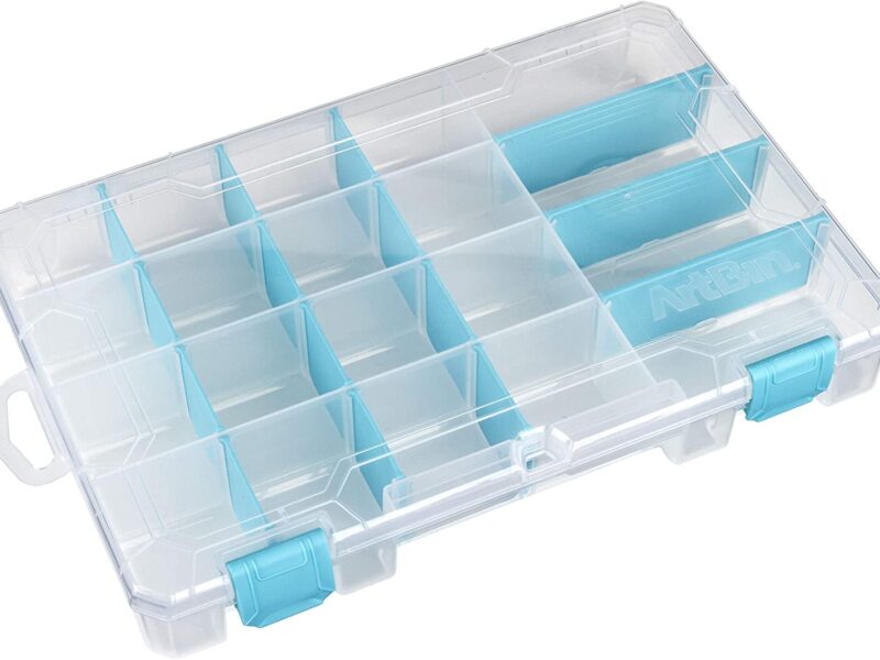 ArtBin 6944AG Medium Anti-Tarnish Box with Removable Dividers, Jewelry & Craft Organizer, [1] Plastic Storage Case with Anti-Tarnish Technology, Clear with Aqua Accents
