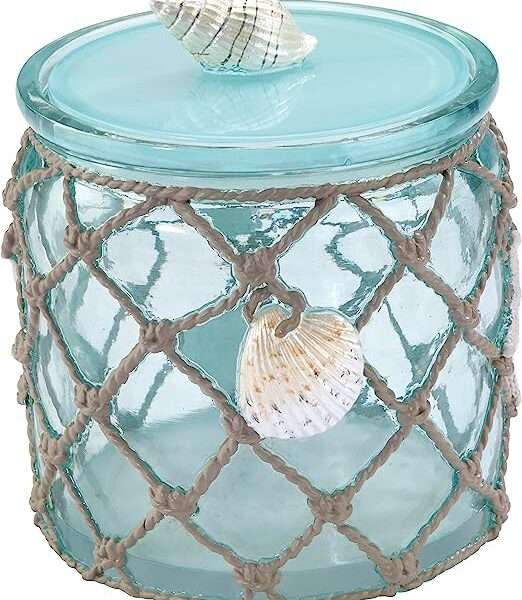 Avanti Linens - Covered Jar, Resin Countertop Organizer, Beach Inspired Bathroom Accessories (Seaglass Collection)