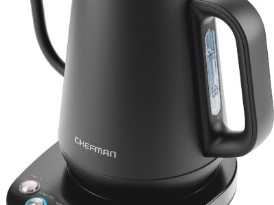 Chefman Precision Control Gooseneck Rapid Boil Kettle, Internal Custom Temperature Control and 6 One-Touch Presets, Boil-Dry Protection Auto Shut-Off for Safety, For Pour Over Coffee and Tea, Black