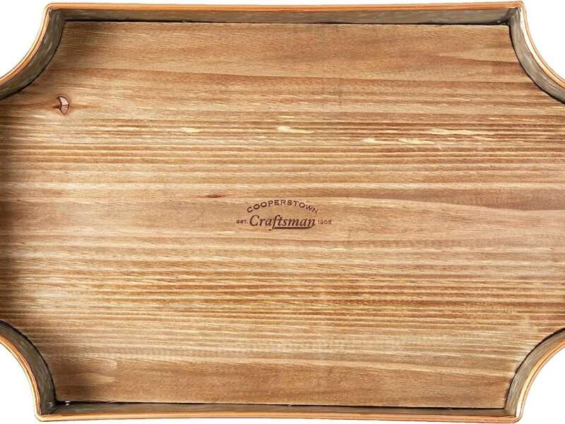 Circleware CooperCircleware Cooperstown Wooden Craftsman Rectangle Serving Tray with Hstown Wooden Craftsman Rectangle Serving Tray with Handles Kitchen Multi-Purpose Serveware for Coffee Table, Dinner, Breakfast, Food, Farmhouse Decor, 17.5 x 11 x 2, Home