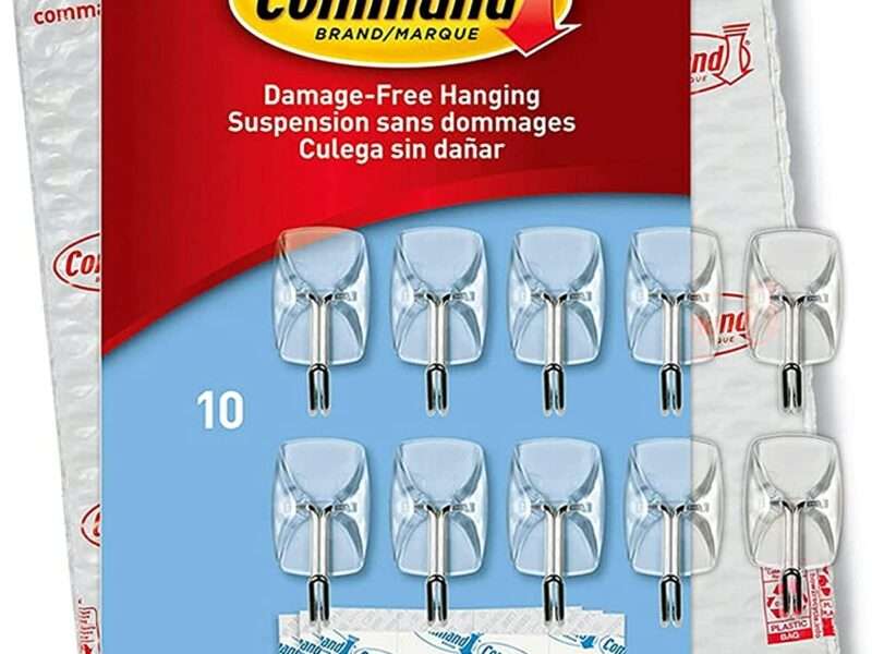Command Small Wire Toggle Hooks, Damage Free Hanging Wall Hooks with Adhesive Strips, No Tools Wall Hooks for Hanging Decorations in Living Spaces, 10 Clear Hooks and 12 Command Strips