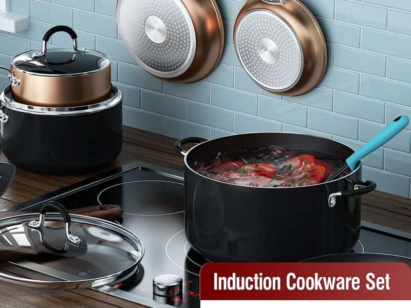 Cook N Home Pots and Pans Nonstick Kitchen Cookware Sets include Saucepan Frying Pan Stockpots 8-Piece, Heavy Gauge, Stay Cool Handle, Marble