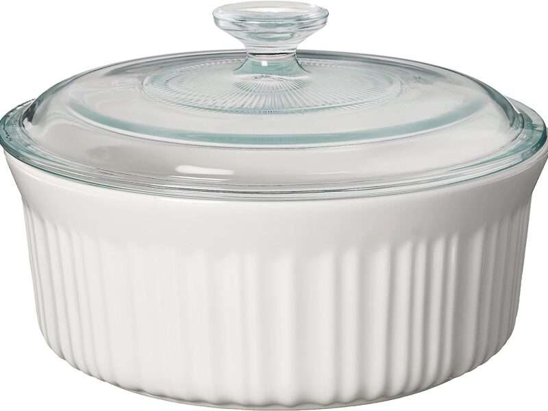 CorningWare French White 7-Pc Ceramic Bakeware Set with Lids, Chip and Crack Resistant Stoneware Baking Dish, Microwave, Dishwasher, Oven, Freezer and Fridge Safe