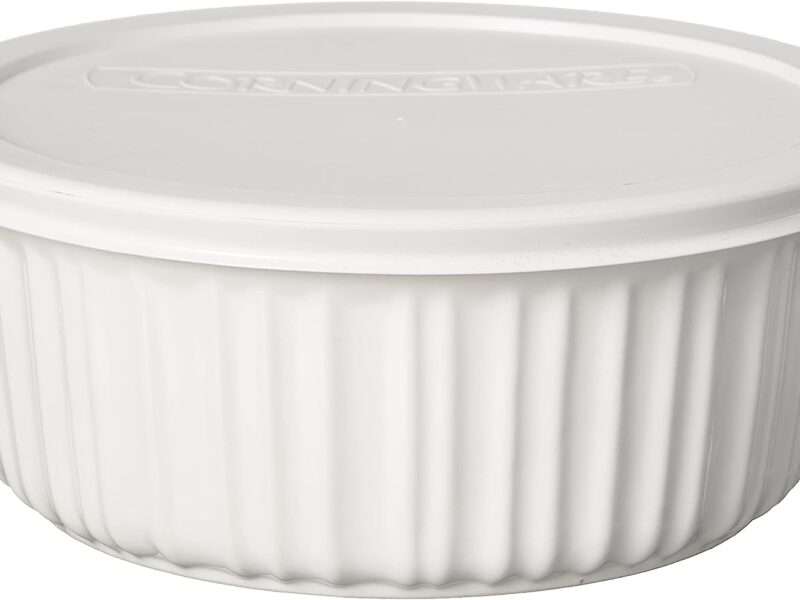 CorningWare French White 7-Pc Ceramic Bakeware Set with Lids, Chip and Crack Resistant Stoneware Baking Dish, Microwave, Dishwasher, Oven, Freezer and Fridge Safe