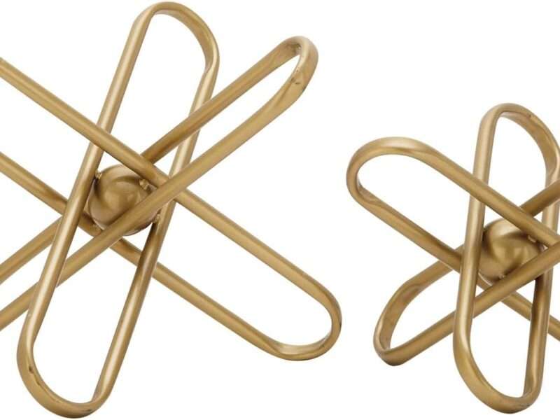 CosmoLiving by Cosmopolitan Metal Geometric Sculpture with Paper Clip Accents, Set of 2 12", 9"W, Gold