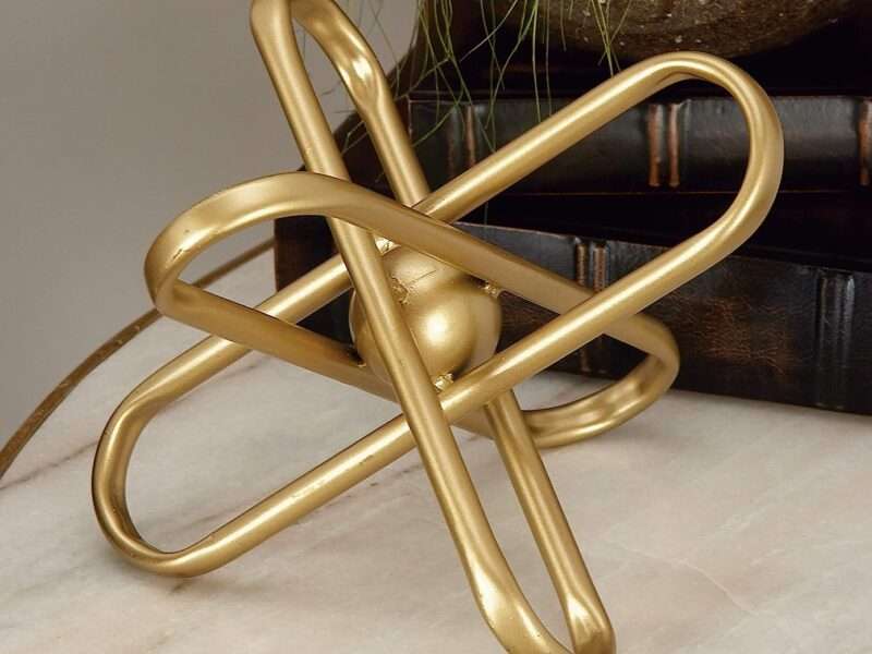 CosmoLiving by Cosmopolitan Metal Geometric Sculpture with Paper Clip Accents, Set of 2 12", 9"W, Gold