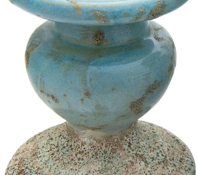Creative Co-Op Distressed Blue Terracotta Pillar Candleholder