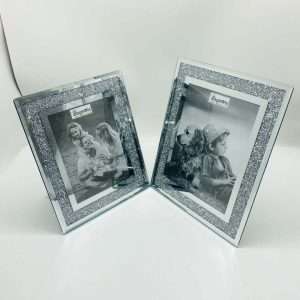 EagleWiz Silver Sparkle Crushed Crystal Glitter Diamante Glass Photo, Picture Frame