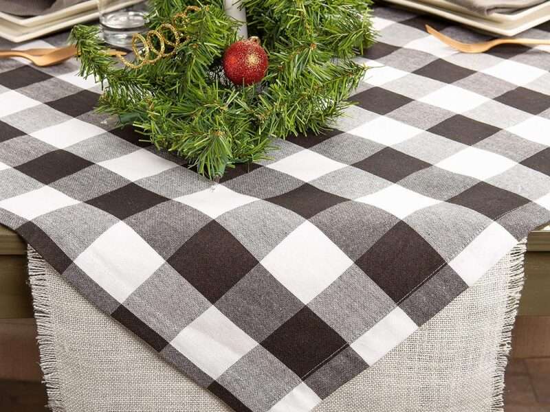 DII Buffalo Check Collection, Classic Farmhouse Tablecloth, Table Topper, 40x40, Black & White