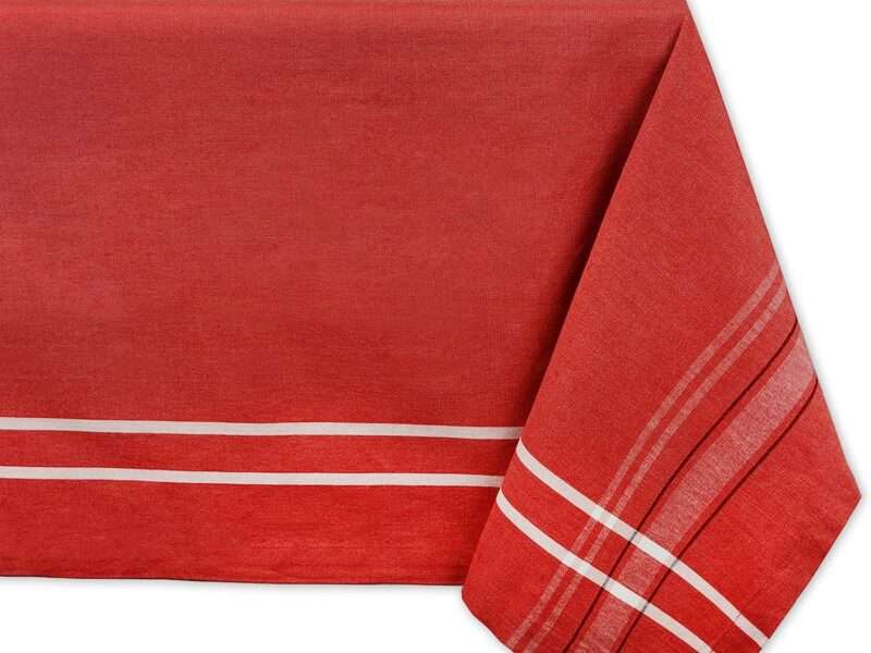 DII French Stripe Tabletop Collection Farmhouse Style Dining Table Linen Tablecloth, 60x104, Red Chambray