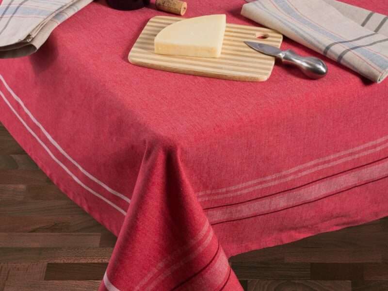 DII French Stripe Tabletop Collection Farmhouse Style Dining Table Linen Tablecloth, 60x104, Red Chambray