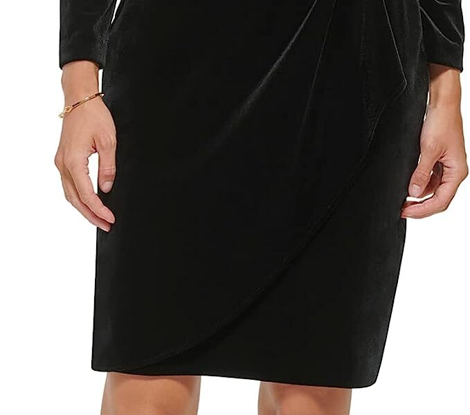 DKNY Women's Long Sleeve V-Neck Side Ruched Sheath with Hardware Dress