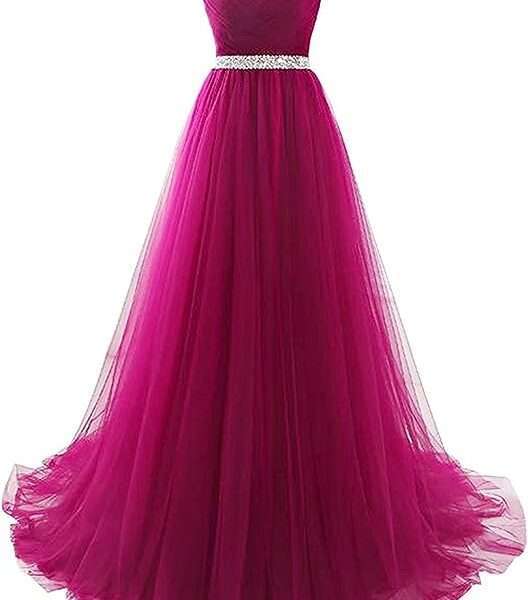 Dannifore Women's Strapless Prom Dress Tulle Princess Evening Gowns with Rhinestone Beaded Belt
