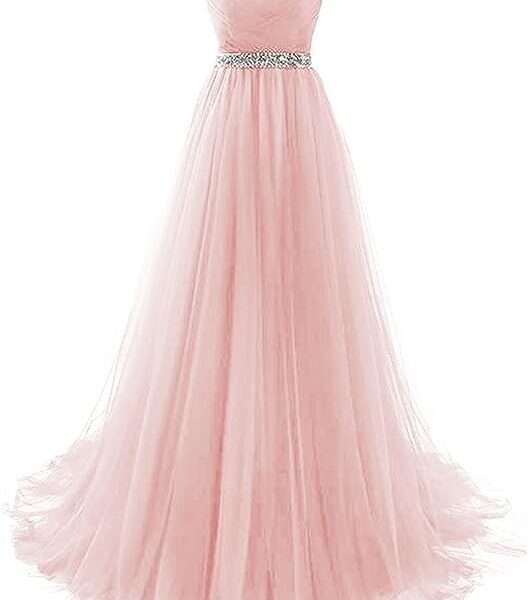 Dannifore Women's Strapless Prom Dress Tulle Princess Evening Gowns with Rhinestone Beaded Belt