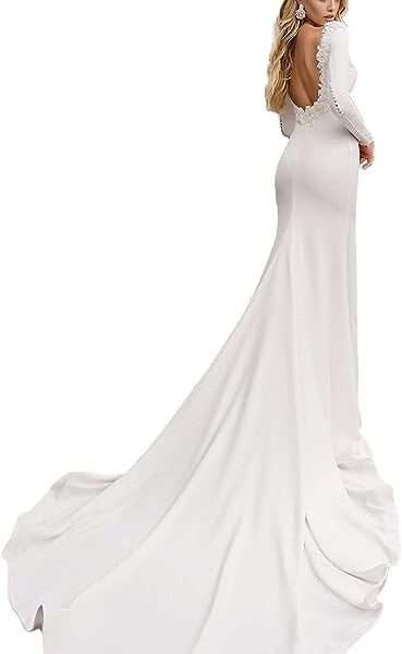 Dexinyuan Long Sleeve Wedding Dress Wedding Gowns Satin Bridal Ball Gown Bridal Dress
