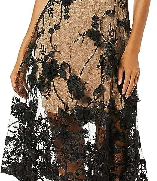 Dress the Population Women's Audrey Spaghetti Strap Midi A-line 3D Floral Dress