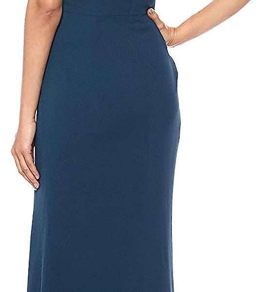 Dress the Population Women's Size Sandra Plunging Thick Strap Solid Gown with Slit Dress Plus