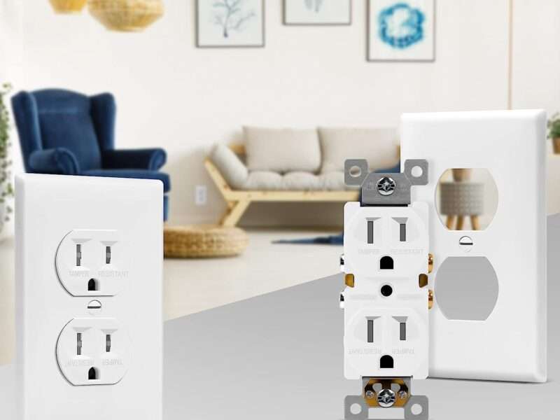 ENERLITES Duplex Receptacle Outlets and Wall Plates Bundle, Tamper-Resistant Electrical Receptacle, 15A 125V, Self-Grounding, 2-Pole, UL Listed, 61580-TR-WWP, White