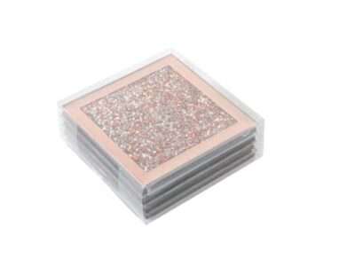 EagleWiz 4 Square Crushed Crystal Rose Gold Mirrored Coaster Glitter Diamante
