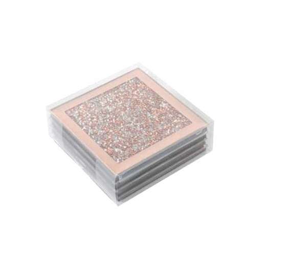 EagleWiz 4 Square Crushed Crystal Rose Gold Mirrored Coaster Glitter Diamante