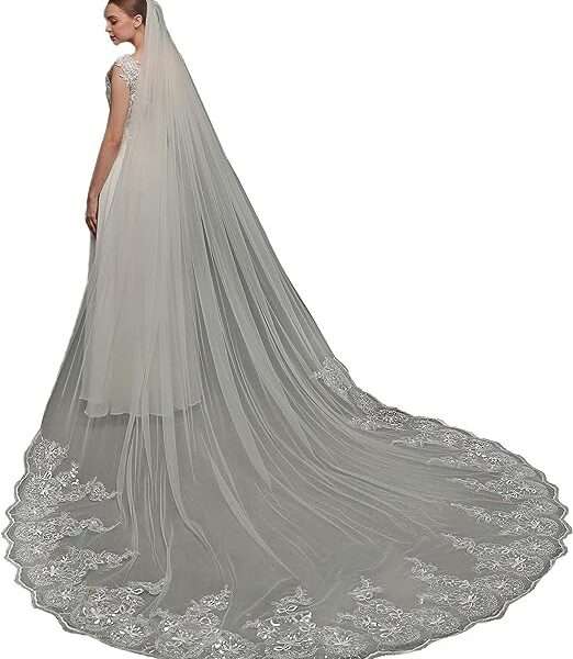 EllieHouse 2 Tier Cathedral Length Sequin Lace Wedding Bridal Veil L63